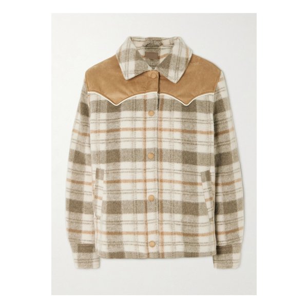 애프터 스쿨 인조 스웨이드 트리밍 체크 플리스 재킷 탠 브라운 1647597349715501