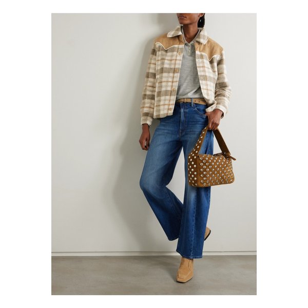 애프터 스쿨 인조 스웨이드 트리밍 체크 플리스 재킷 탠 브라운 1647597349715501