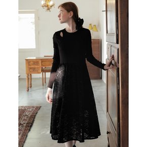 Cest_Winter lace splicing dress_BLACK