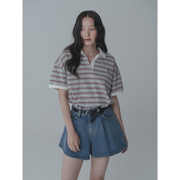 [리퍼브]FLARE TUCK WIDE SHORTS DENIM_BLUE