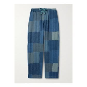 캐피탈 투기하기 이지 스트레이트 패치워크 코튼 드로스트링 팬츠 블루 1647597359389373