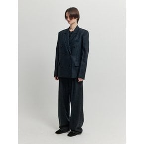 XIEVIE Double-Breasted Blazer - Navy/Grey Stripe