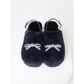 Mink Fur Clog Mule navy