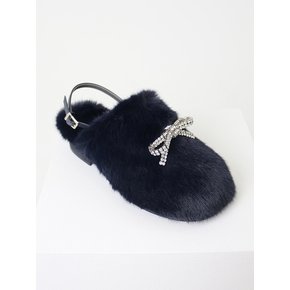 Mink Fur Clog Mule navy