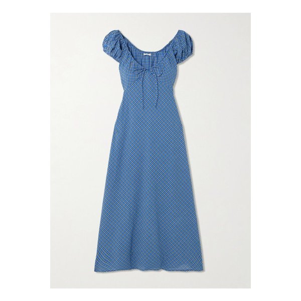 도엔 소피아 체크  코튼 보일 미디 드레스 블루 1647597357418021