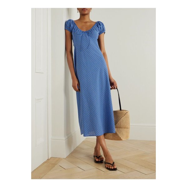 도엔 소피아 체크  코튼 보일 미디 드레스 블루 1647597357418021