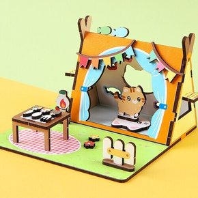 우드 DIY 미니어처 고양이 인디언 캠핑 텐트 만들기 놀이