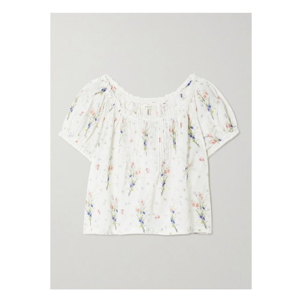 도엔 프레데리카 레이스 트리밍 플로럴 핀턱 코튼 보일 블라우스 1647597357418283