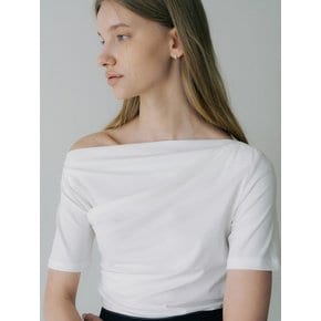 comos 683 pin tuck off shoulder T-shirt (white)