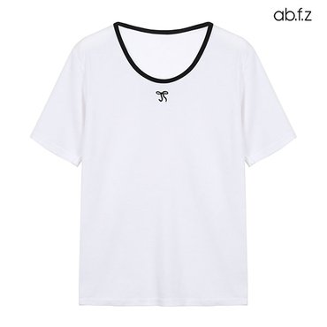 ab.f.z [ab.f.z/신상] 리본 자수 배색 반팔 티셔츠 (AFZ2MK43A)