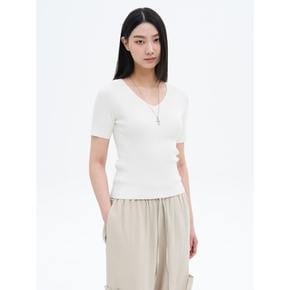 브이넥 반소매 풀오버  아이보리 (325351LY50)