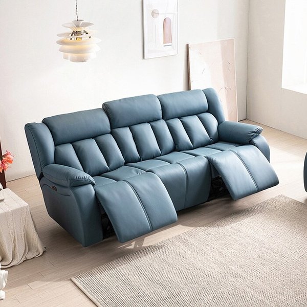 3인 전동 천연통가죽 경추 리클라이너 소파 KC4117