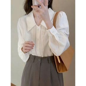 푸쉬 카라넥 핀턱 셔링 블라우스_P404718516