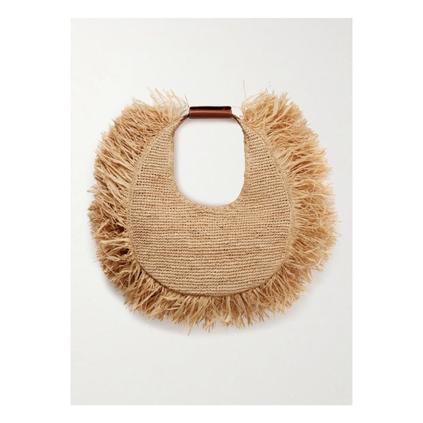 스타우드 문 라지 가죽 트리밍 프린지 라피아 토트 뉴트럴 1647597357747062