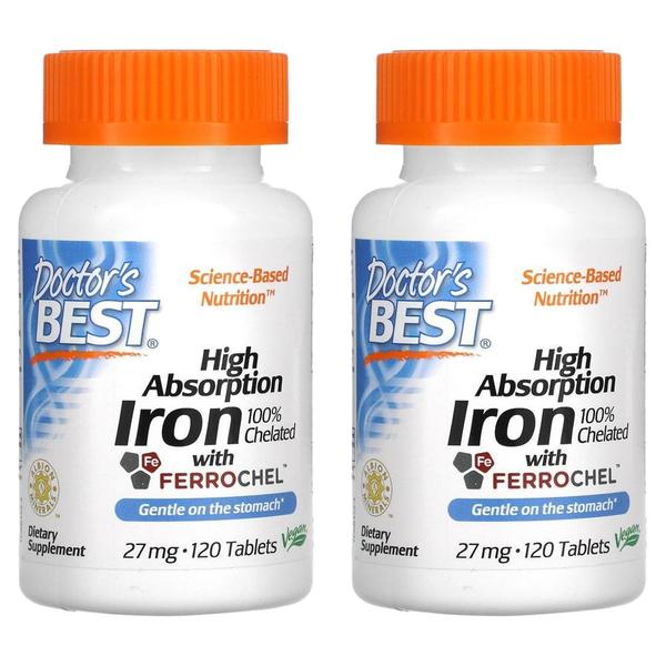Doctor`s Best 닥터스베스트 하이 앱소프션 아이언 철분 페로셀 27mg 120정 2팩