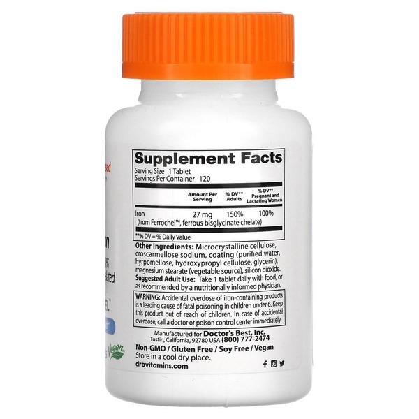 Doctor`s Best 닥터스베스트 하이 앱소프션 아이언 철분 페로셀 27mg 120정 2팩