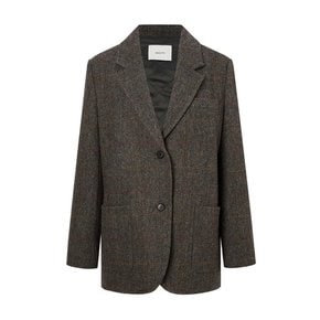 [헤지스 여성] [[24FW]] HSJA4D904G3 [HARRIS TWEED] 오버핏 헤링본 싱글 자켓 다크그레이