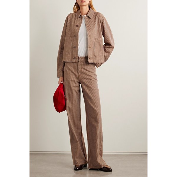 라 리뉴 브라운 스트라이프 크롭 데님 재킷 46376663162975913