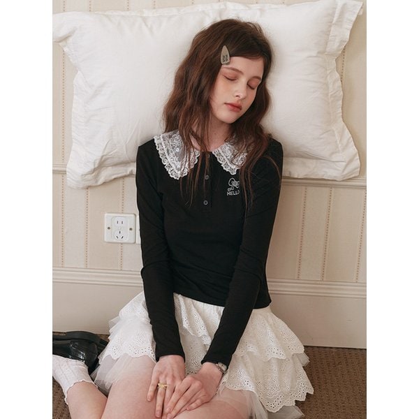 Cest_Lace collar slim long sleeve top