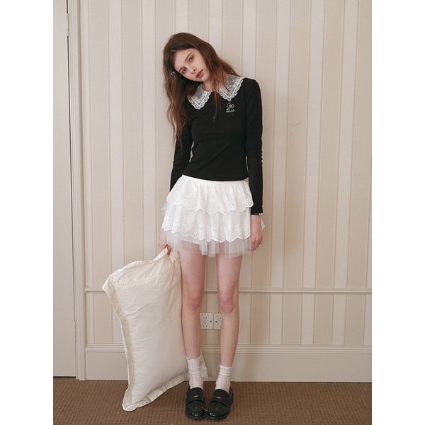 Cest_Lace collar slim long sleeve top