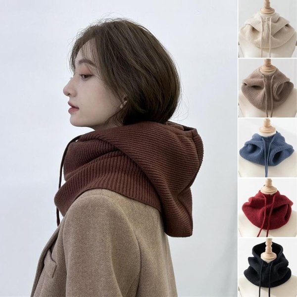 [옷자락] 여성 베이직 심플 캐주얼 니트 페이크 후드 넥워머