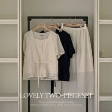 쥬센 스퀘어넥 스트링 반팔 블라우스+밴딩 롱스커트set P000CPSU