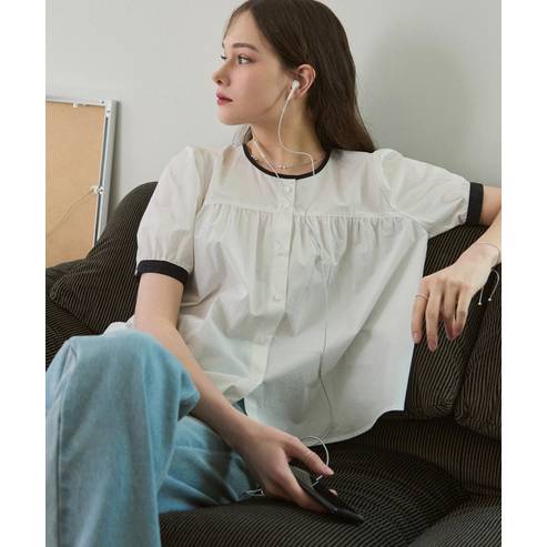 드로우핏 우먼 셔링 퍼프 반팔 블라우스 [3COLOR]