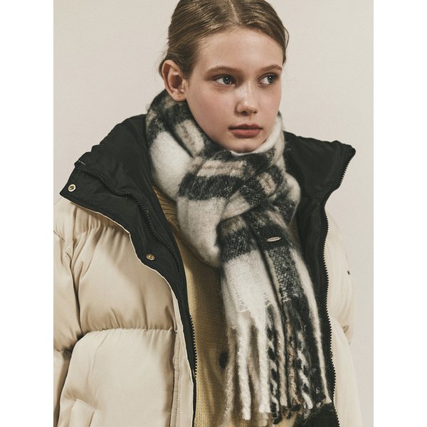 SOFT BRUSHED CHECK FRINGE MUFFLER_BLACK