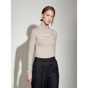 CUT OUT TURTLENECK GIMO TOP_BEIGE