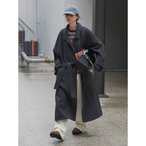 핸드메이드 부클 롱코트 (Charcoal)