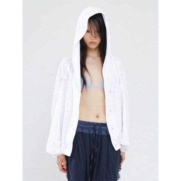 GATHERED VOLUME HOODED JACKET WHITE
