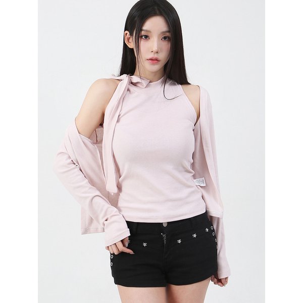Neck Muffler Sleeveless Cardigan SET