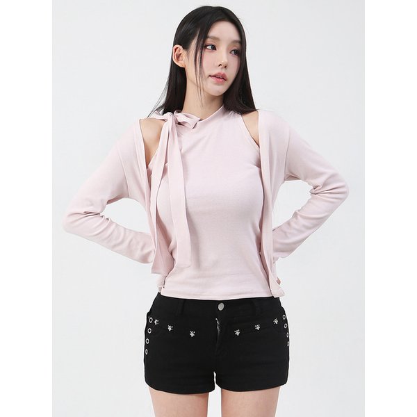 Neck Muffler Sleeveless Cardigan SET