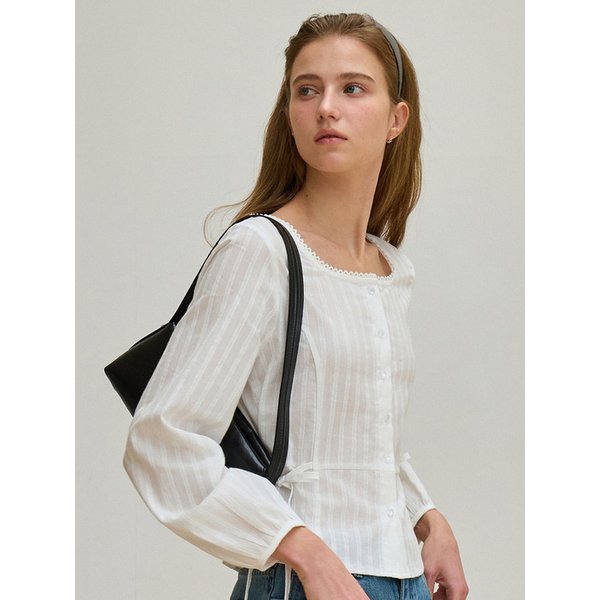 스퀘어넥 레이스 웨이스트 블라우스  화이트 J1930