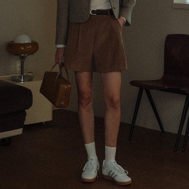 노운베러 Two tuck corduroy short pants_Brown