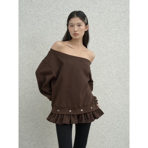 Shirring Detachable Sweatshirt - [Brown]