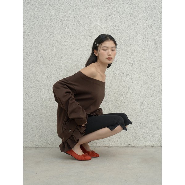 Shirring Detachable Sweatshirt - [Brown]