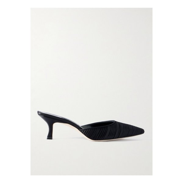 캐롤린 가죽 트리밍 플리츠 새틴 뮬 50mm 블랙 1647597347823104