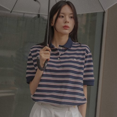 틸아이다이 Striped collar t-shirt TISU04TS04_Navy