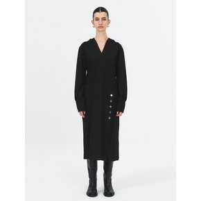 DEEP SLIT HOODED MAXI DRESS (BLACK)