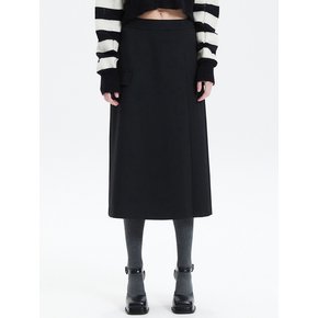 SIDE SLIT POCKET MIDI SKIRT_BLACK