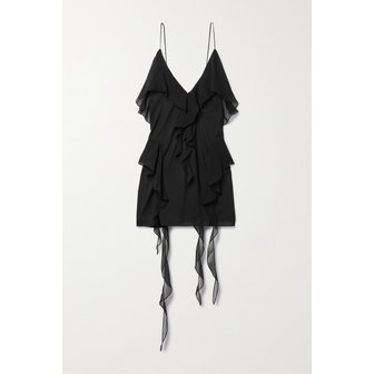 KHAITE 케이트 피에트 러플 실크 조젯 캐미솔 블랙 1647597325519174