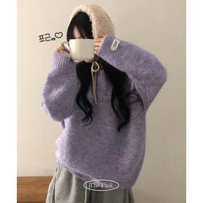 / 다롱 루즈핏 라벨 패치 보카시 울 니트