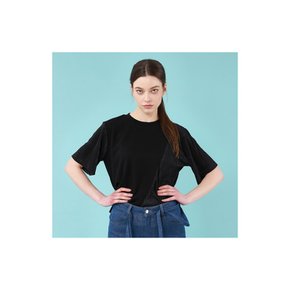 Pleats Combination Half T-Shirts_Black