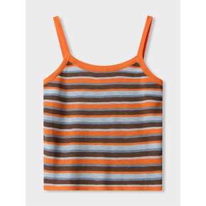 Color Matching Dangara Stripe Cropped Sleeveless T-shirt [Orange]