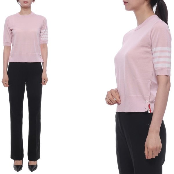 [부산점] 26SS 여성 사선 스트라이프 울 반팔니트 (FKA471B Y1014 680 26S)