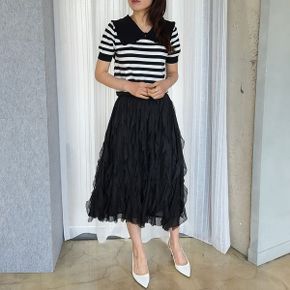 여름 쉬폰 샤 검정색 블랙 레이스 플레어 66 77 88 40대 50대 결혼식 하객룩 롱치마_P336724756