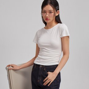 Basic Shirring Short Sleeve T White