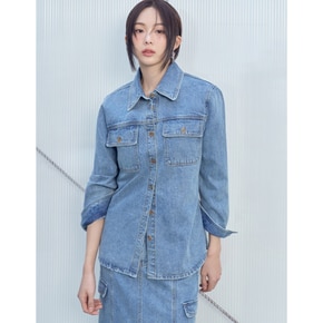 플라스틱아일랜드 벨트옵션 데님 셔츠 블라우스 (PR2DB361)