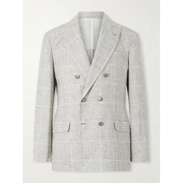 브루넬로쿠치넬리 더블브레스트 체크 리넨 블렌드 수트 재킷 46376663163118554